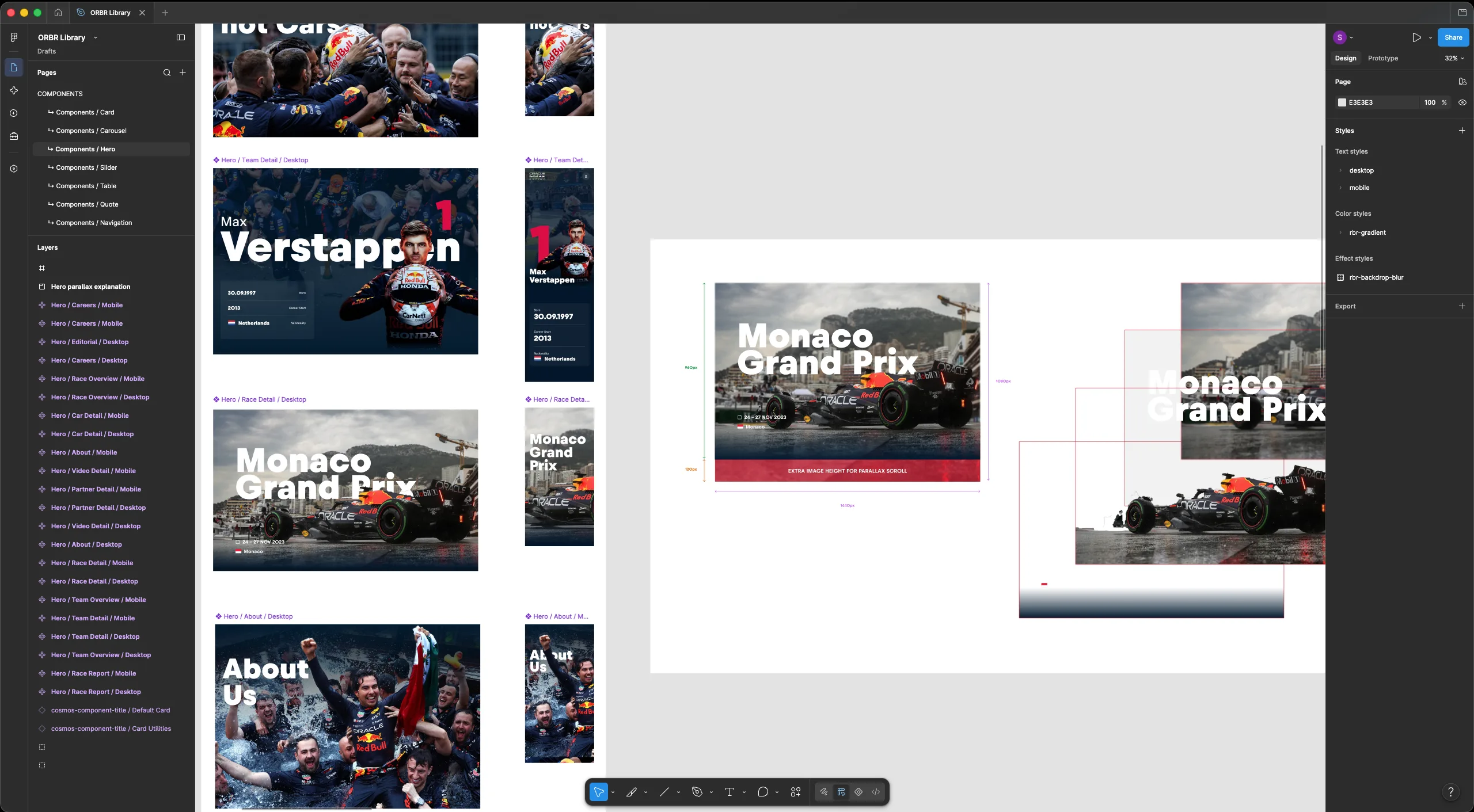 The race overview page, desktop