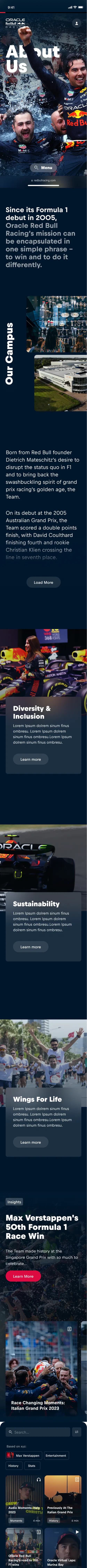 The About page, mobile