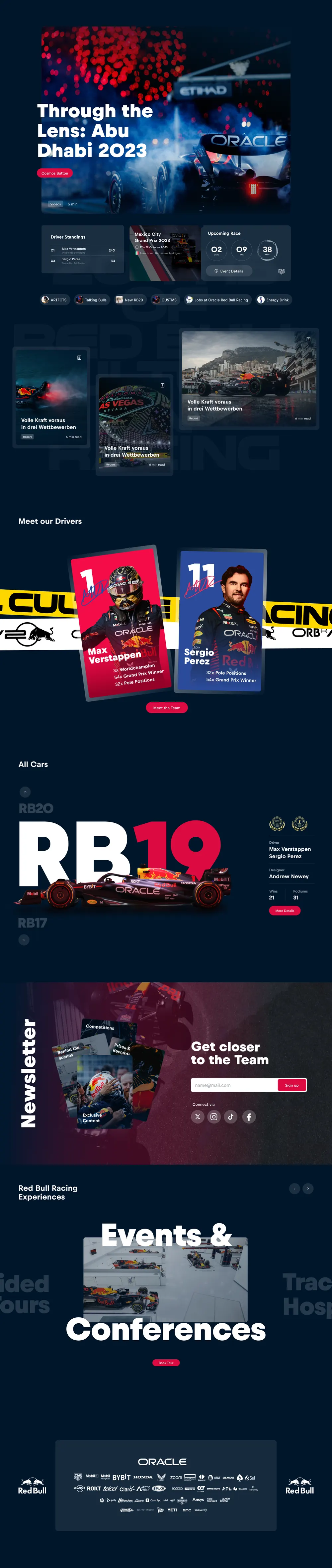 The Oracle Red Bull Racing homepage, desktop