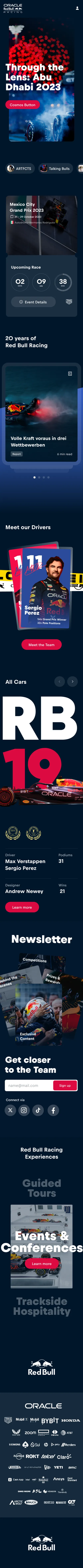 The Oracle Red Bull Racing homepage, mobile