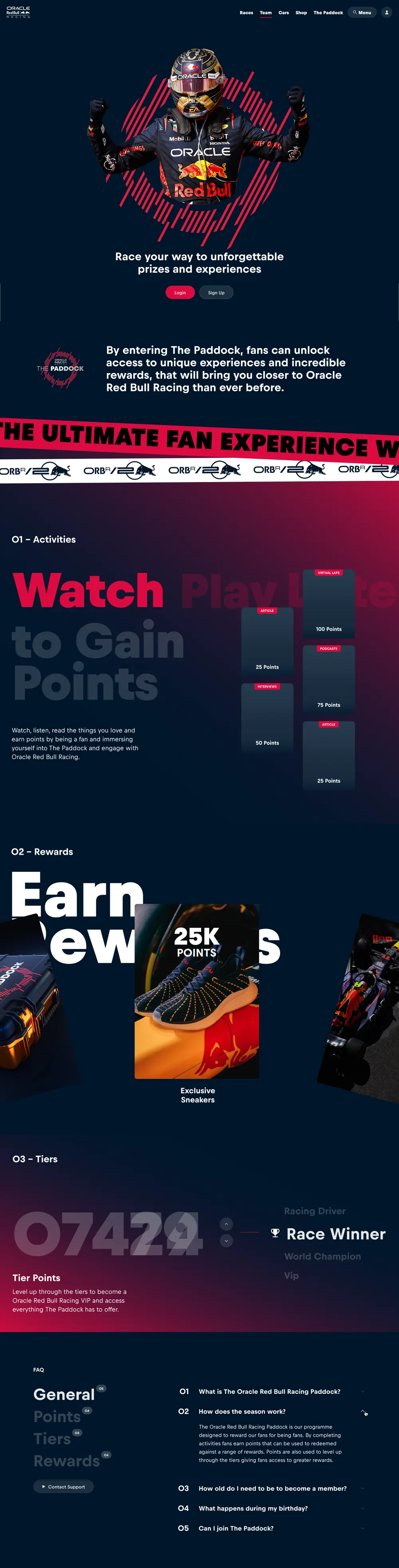 The Paddock fan programme page, desktop
