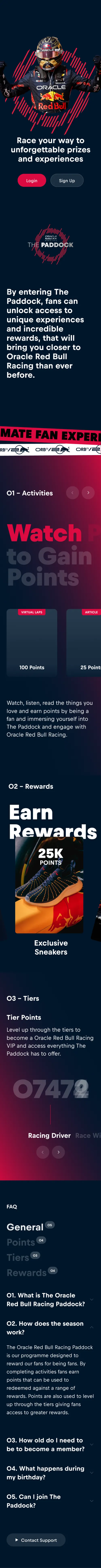 The Paddock fan programme page, mobile