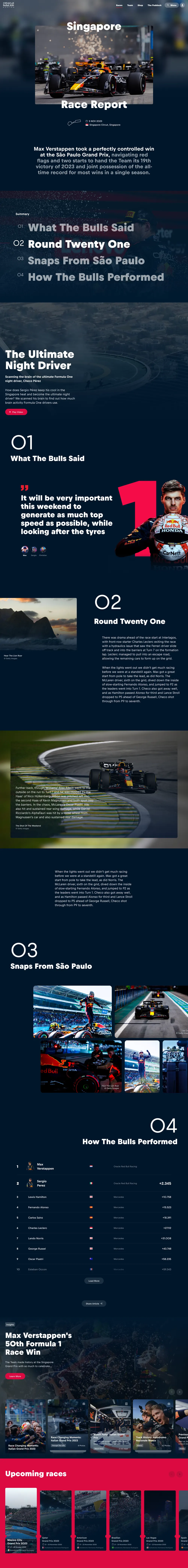 A race report editorial page, desktop