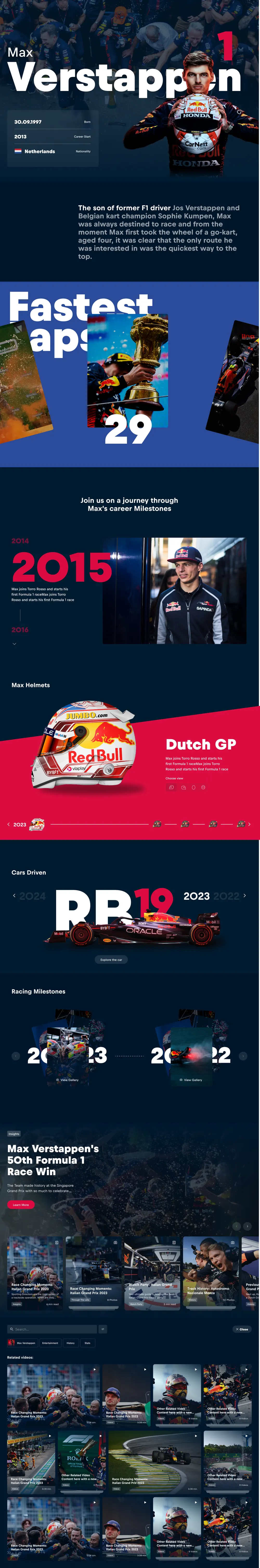 A driver's team detail page, desktop