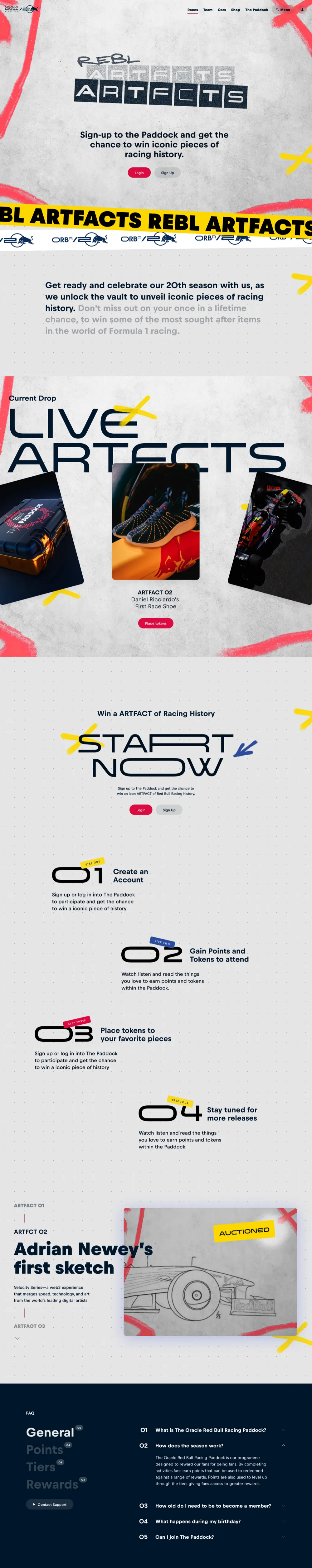 The REBL ARTFCTS landing page, desktop